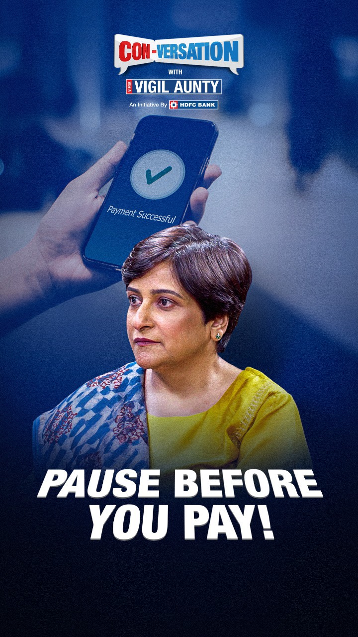 Instagram post by @vforvigilaunty for HDFC Bank. Caption reads: Sometimes, one small pause can make all the....