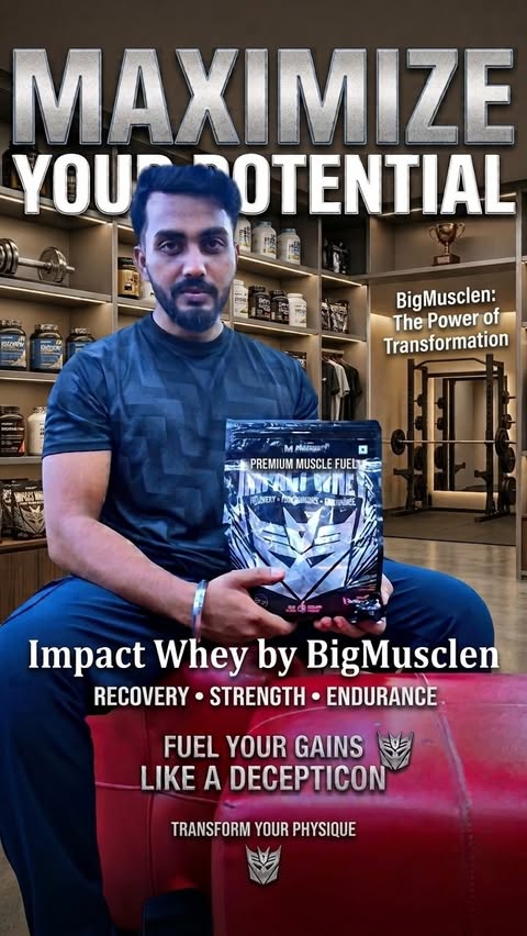 Instagram post by @saurav_._singh_09 for Big Muscles Nutrition. Caption reads: [...] with Impact Whey Protein by Big Muscles....