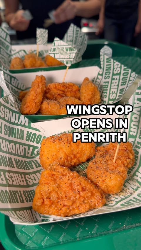 Instagram post by @2hungryguys for Wingstop. Caption reads: 👀 WINGSTOP is coming to Penrith 👀 opening Monday....