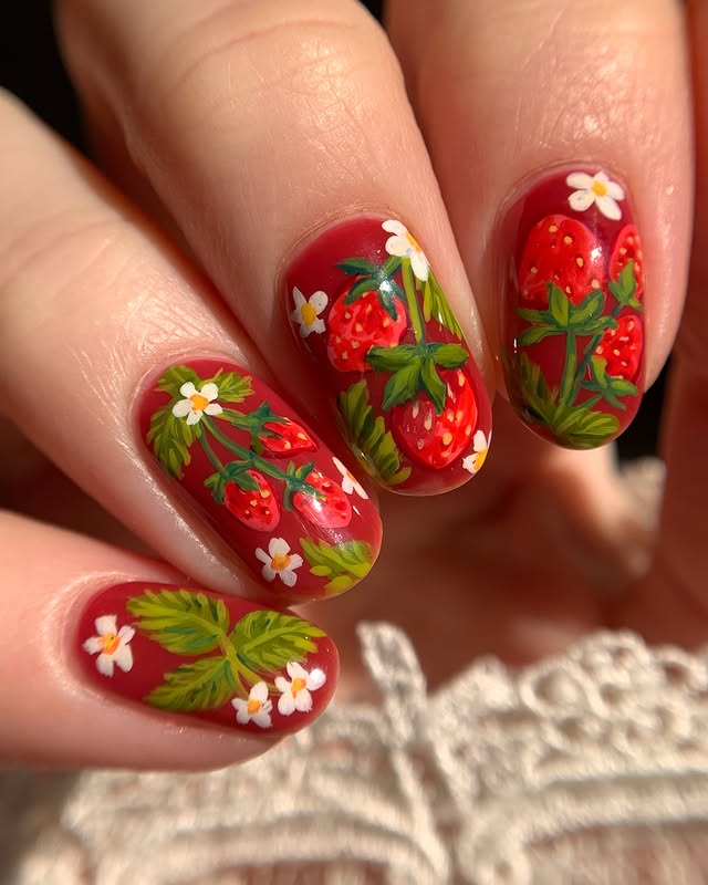 Instagram post by @audrey_swatches for Cracked Polish. Caption reads: Strawberry Jam 🍓by @crackedpolish (gifted/PR) I....