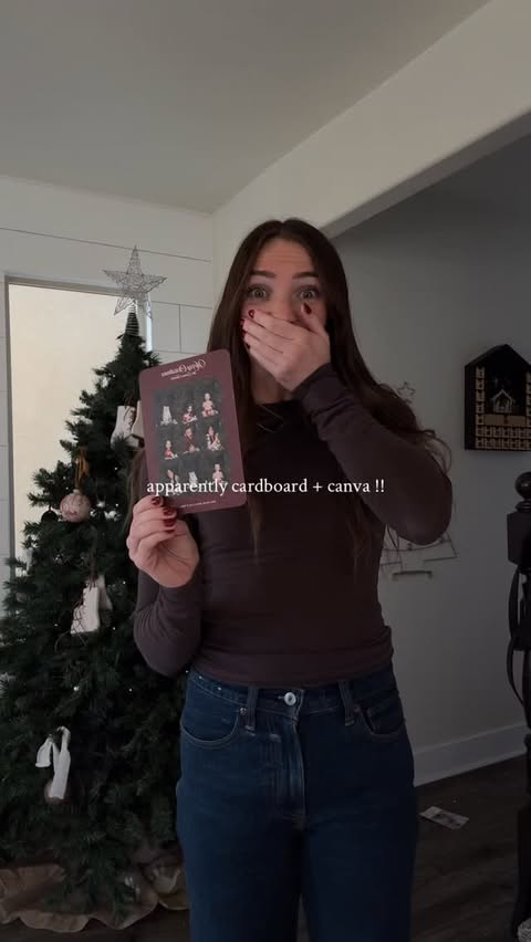 Instagram post by @stephrevans for Canva. Caption reads: Cardboard + @canva = Christmas card magic....