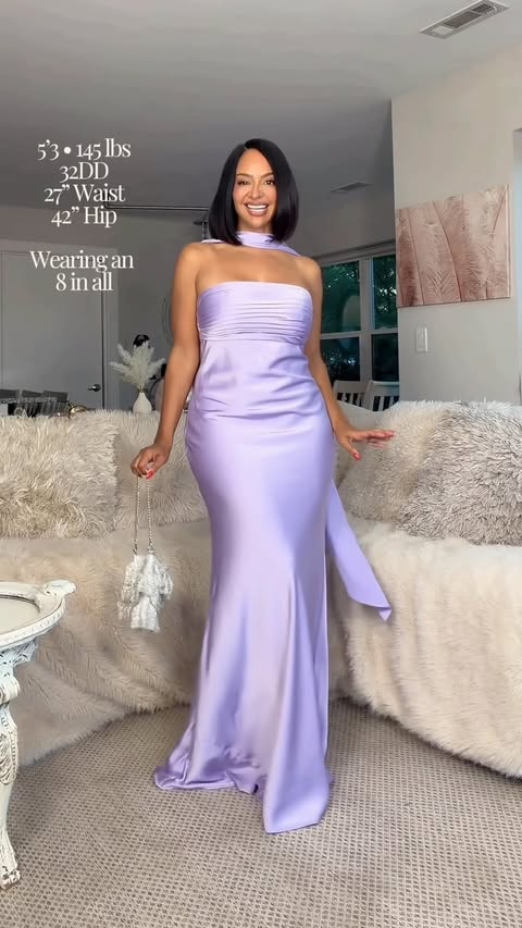 Instagram post by @heyrissyrozay for Azazie. Caption reads: [...] 🤍✨ Three gorgeous formal dresses from....