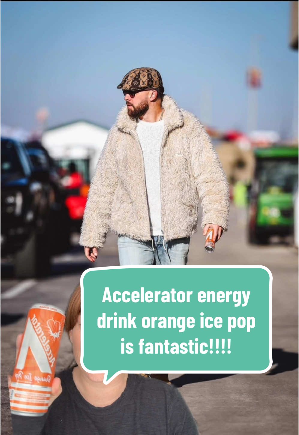 TikTok post by @kamandlan for Accelerator Active Energy. Caption reads: [...] #itssogood #orangeicepop @Accelerator Active....