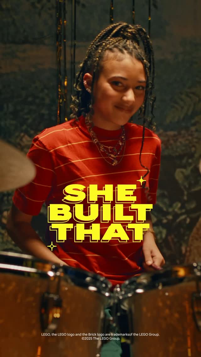 Instagram post by @nandi_bushell for LEGO. Caption reads: Just dropped my drummer moment for the....
