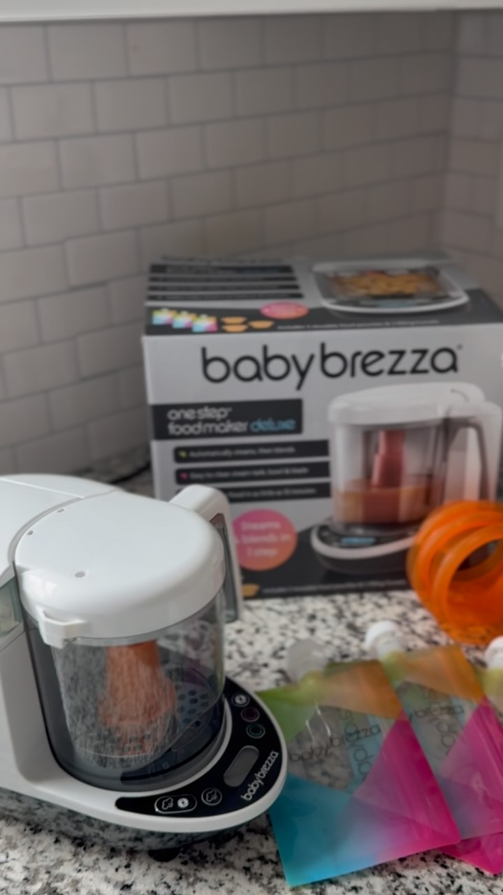 Instagram post by @ozgegwaltney for Baby Brezza. Caption reads: #ad Making Isla’s meals just got way easier thanks....