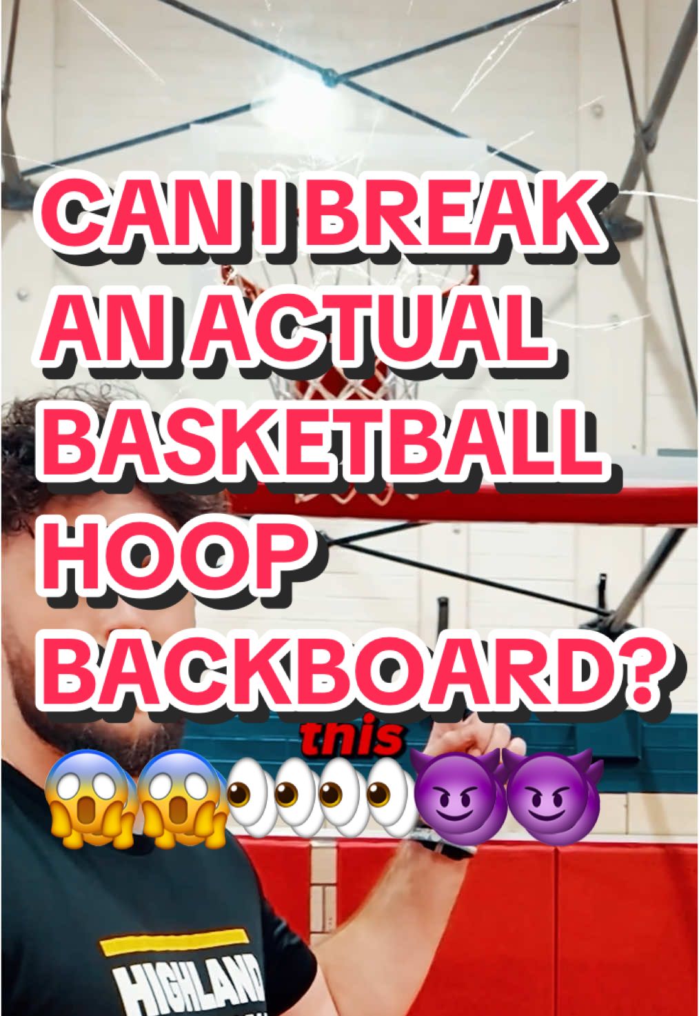 TikTok post by @allhailbball for VKTRY Gear. Caption reads: CAN I BREAK AN ACTUAL BACKBOARD??😱👀 w/ @VKTRY....
