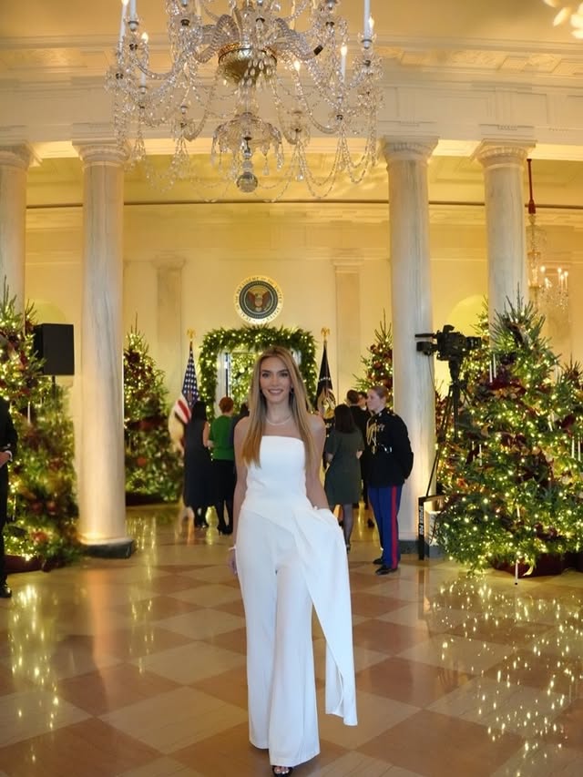 Instagram post by @emily.austin for Nadine Merabi. Caption reads: Magical evening at the White House🤍✨🕎
All white....