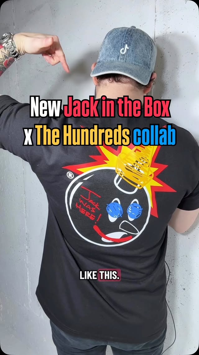 Instagram post by @snachwithzach for Jack in the Box. Caption reads: #ad Jack in the Box and The Hundreds are dropping....