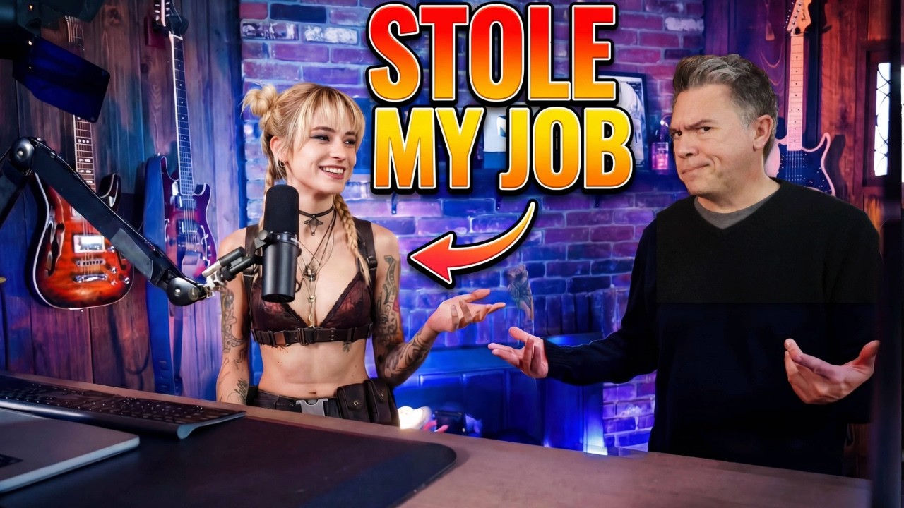 YouTube post by @TheoreticallyMedia for ElevenLabs. Caption reads: My AI Character Got More Views Than Me. I'll Show....