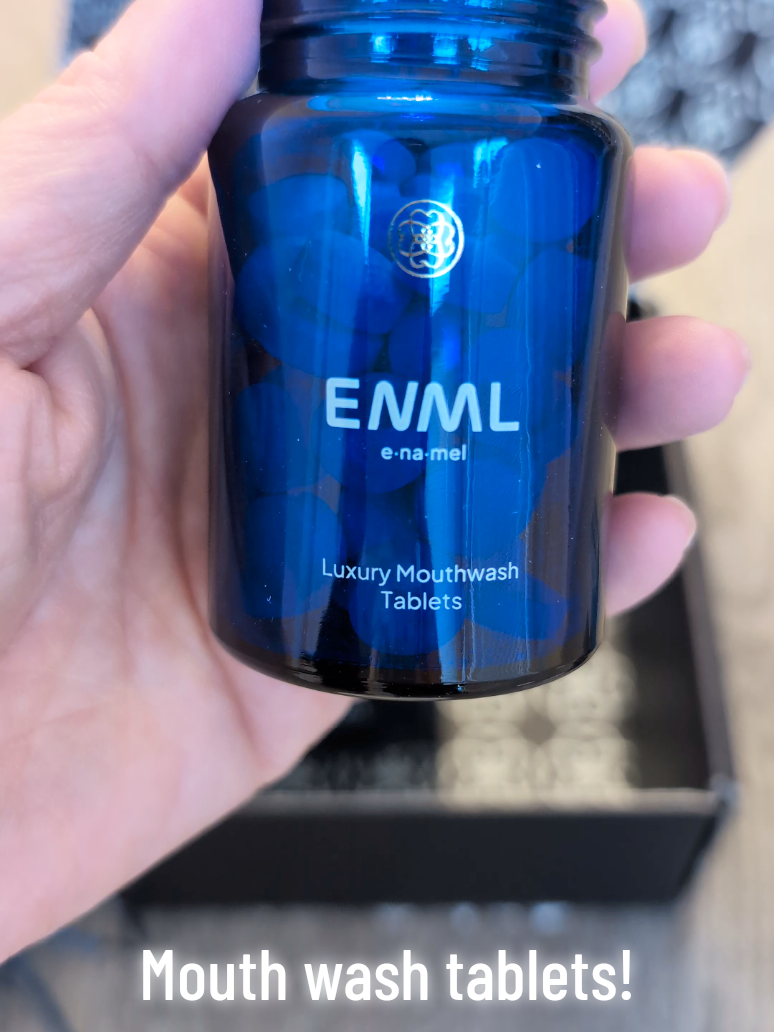 TikTok post by @ilovemymjk for ENML Toothpaste Tabs. Caption reads: ENML Mouthwash tablets! @ENML Toothpaste Tabs....