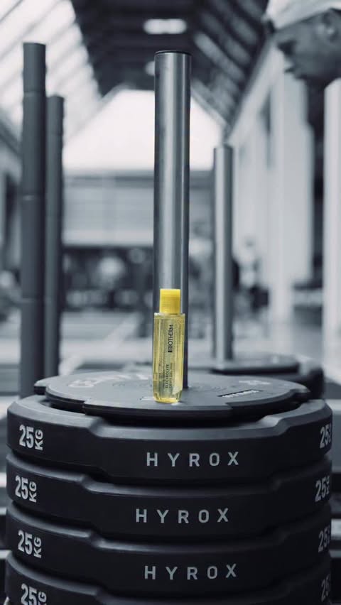 Instagram post by @hyroxnordic for BIOTHERM. Caption reads: [...] the sweat comes the glow. Stop by the....
