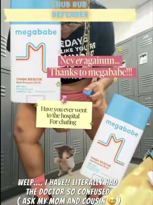 TikTok post by @kesha2191 for Megababe. Caption reads: [...] letting thigh chafing ruin the fit 😭✨....