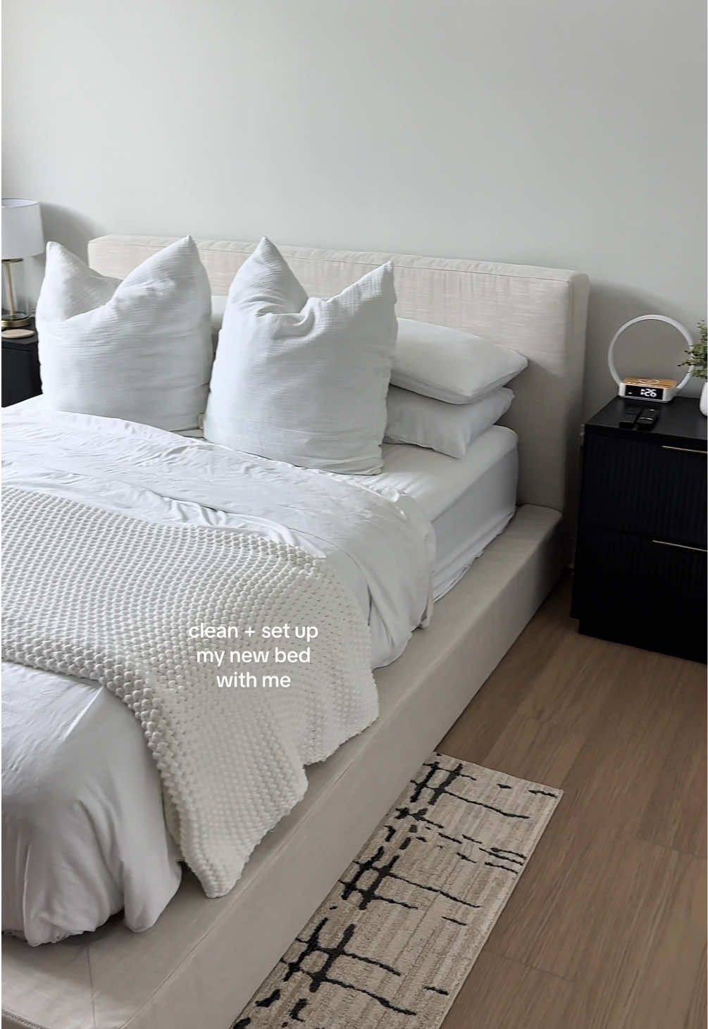 TikTok post by @yesenia.salinass for Softframe Designs. Caption reads: Setting up my new bed from @SoftFrame ☁️....