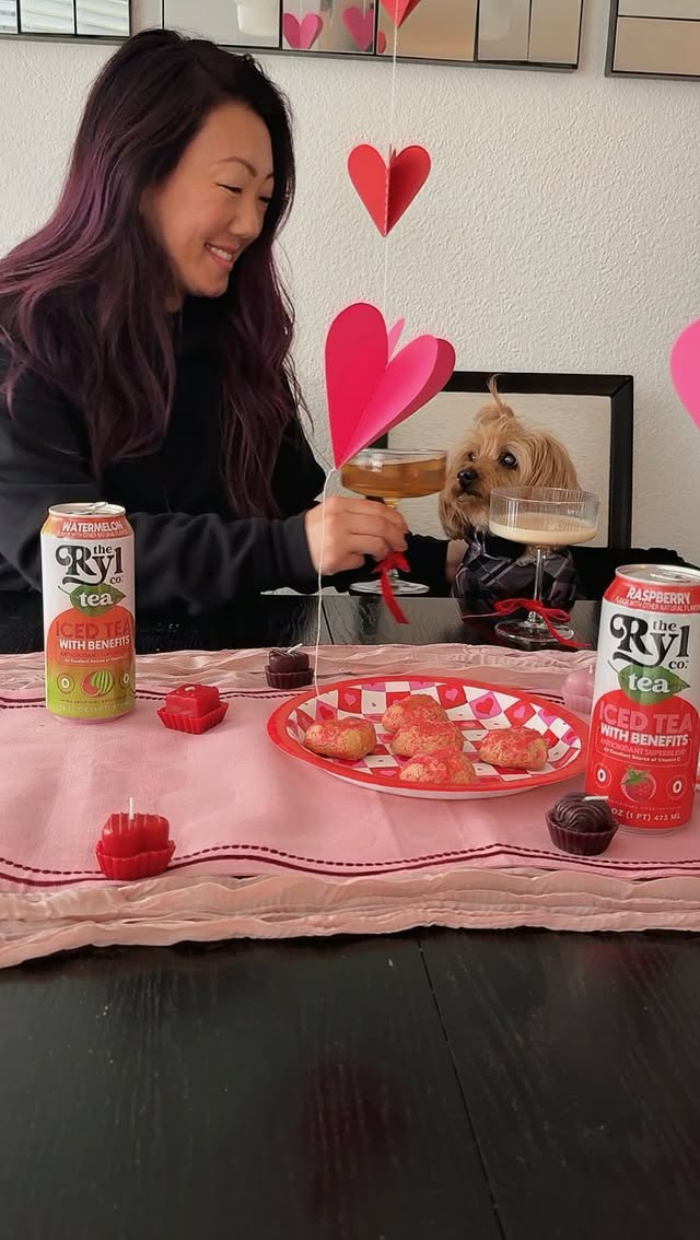 Instagram post by @juicy.and.izzy for Ryl Tea. Caption reads: Nothing fancy, just cozy galentine’s vibes with my....