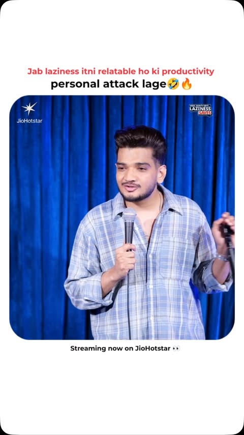 Instagram post by @bollydhmaka2.0 for JioHotstar. Caption reads: [...] 😂 Laziness Saves is streaming now on....