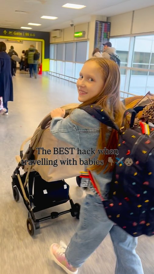 Instagram post by @bellaandbunny_ for Cosatto. Caption reads: [...] ultra-compact hang luggage stroller!....