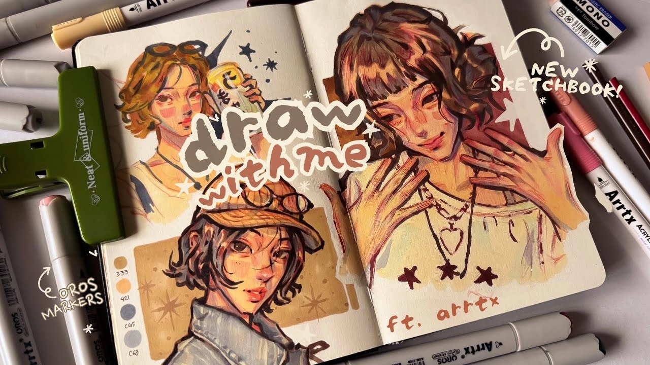 YouTube post by @pateseich for MEEDEN ART. Caption reads: starting a new sketchbook! ✩.