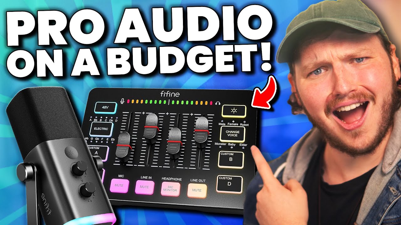 YouTube post by @StreamScheme for FIFINEMICROPHONE. Caption reads: Forget Expensive Microphones, Buy THIS Instead!.