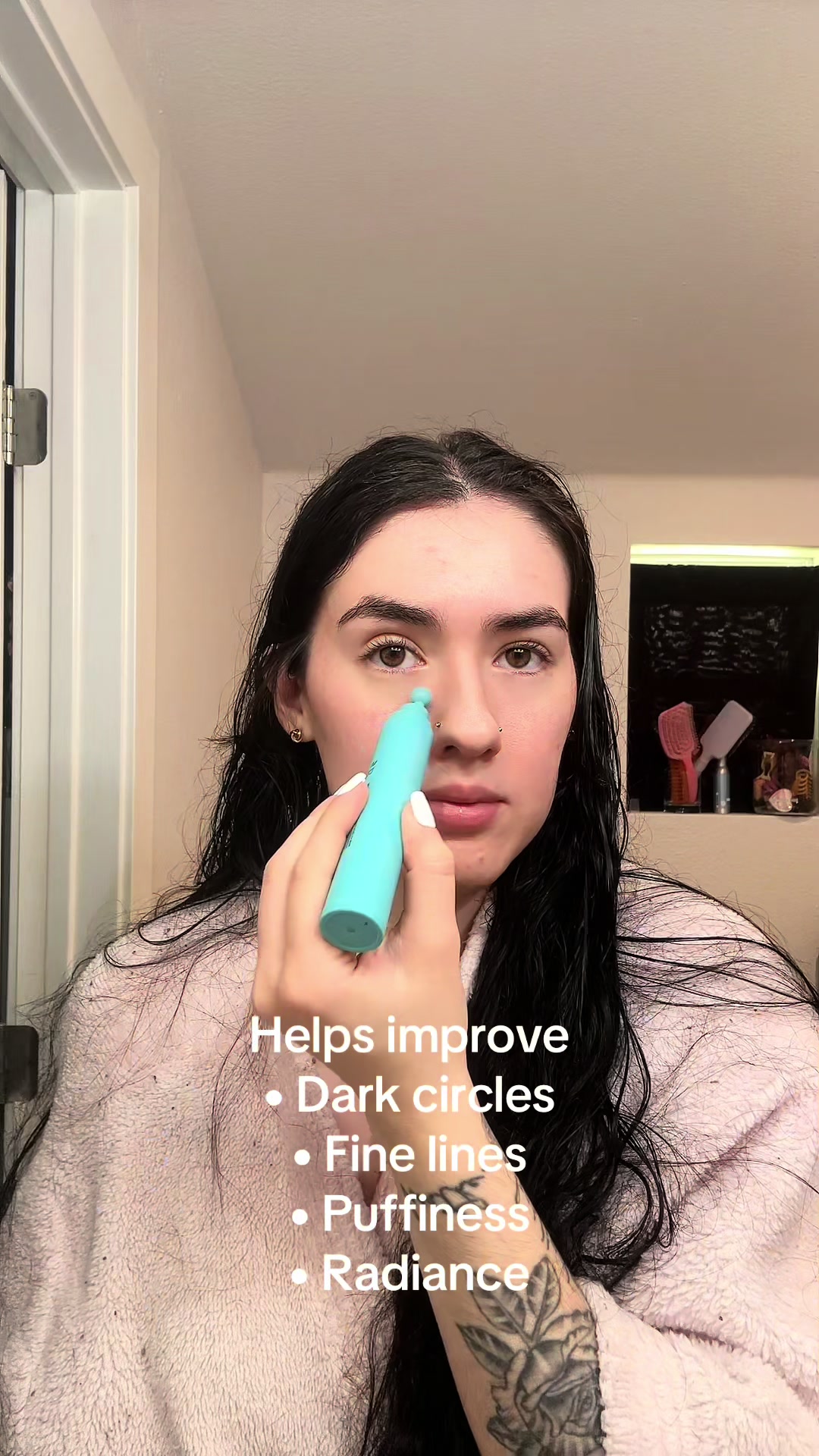 TikTok post by @angelinaenriquez for Eight Saints Skincare. Caption reads: [...] with no concealer needed 😉 @Eight Saints....