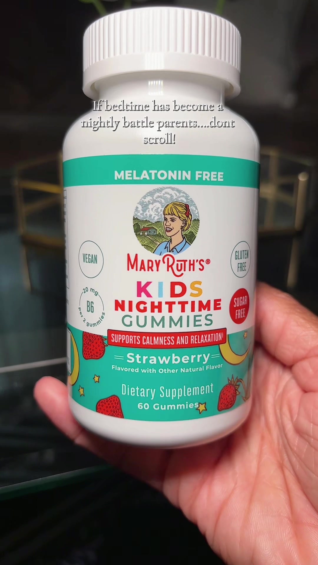 TikTok post by @niquebetheone for MaryRuth's Kids. Caption reads: @MaryRuth's - Kids these nighttime gummies are....