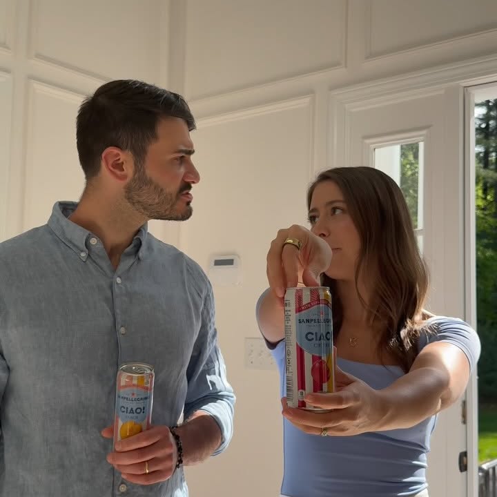 Instagram post by @carloandsarah for Sanpellegrino. Caption reads: @sanpellegrino CIAO! With real Mediterranean fruit....