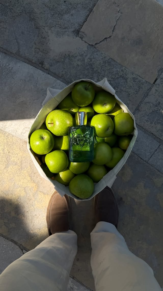 Instagram post by @maxrusso.design for PARFUMS de MARLY. Caption reads: [...] everywhere. Lately, Greenley by Parfums de....