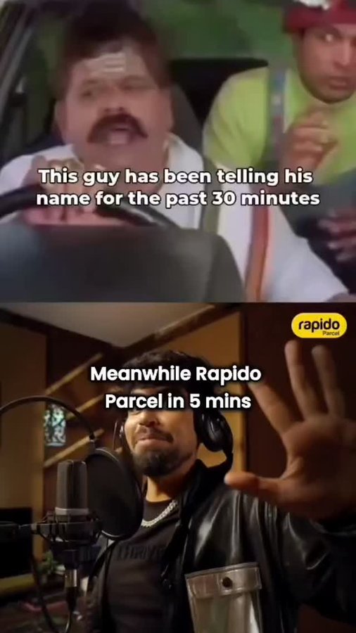 Instagram post by @thecomedivilla for Rapido. Caption reads: Still he couldn't finish 👀

Try SAVE100 and than....