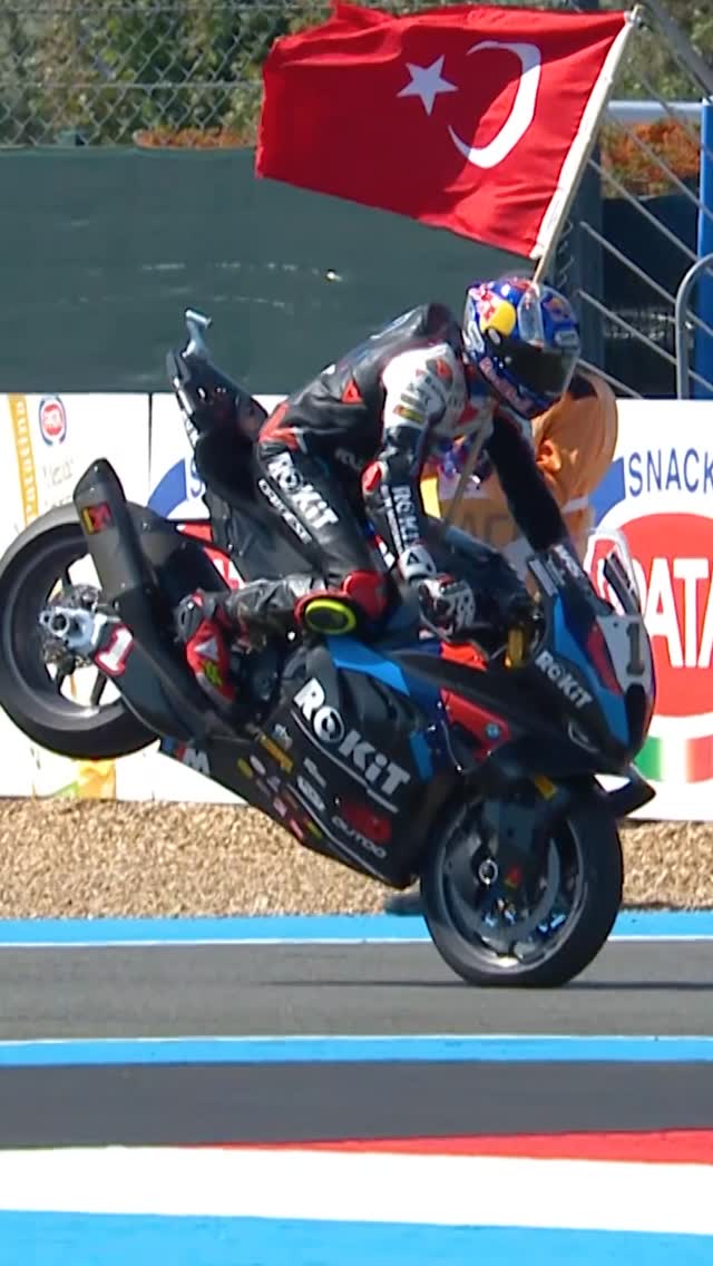 Instagram post by @toprak_tr54 for BMW Motorrad. Caption reads: Hats off! El Turco takes win #9 at Magny-Cours —....