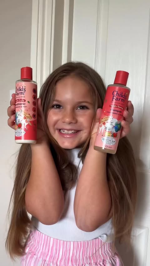 Instagram post by @harrietjanebeal for Childs Farm. Caption reads: [...] & tangle free is so easy with the....