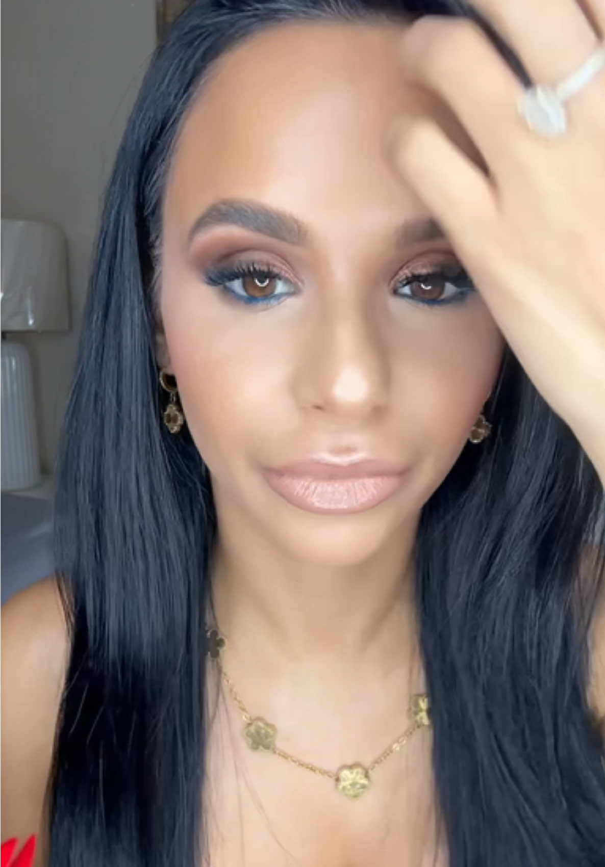 TikTok post by @itskatherinechavez for Laura Mercier. Caption reads: Glam, but make it ✨everything✨ glass-skin glow,....