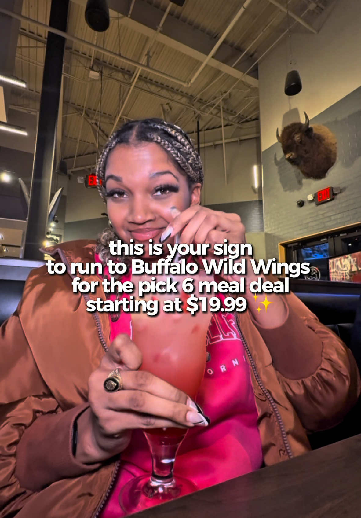 TikTok post by @rionnab for Buffalo Wild Wings. Caption reads: [...] deal you don’t want to miss at @Buffalo Wild....