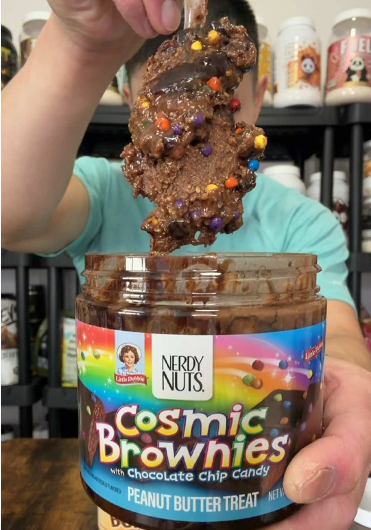 TikTok post by @j_jungy for Nerdy Nuts. Caption reads: Little Debbie & Nerdy Nuts Peanut Butters Flavor....