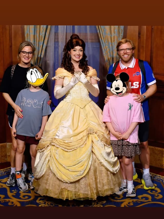 Instagram post by @robbeckettcomic for Walt Disney World. Caption reads: Disney 🖤 ♥️ 1. Belle and the Becketts 2. Classic....