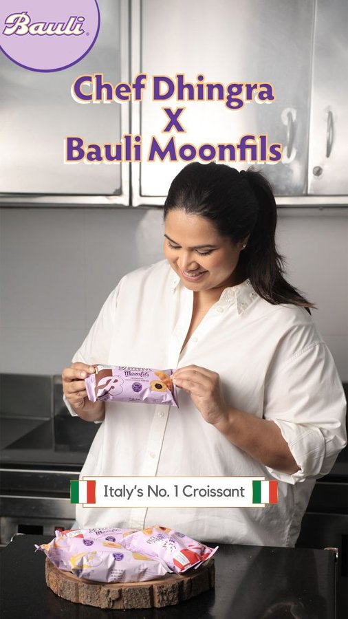 Instagram post by @poojadhingra for Bauli. Caption reads: Discover Italy’s No.1 Croissant—Bauli Moonfils!....
