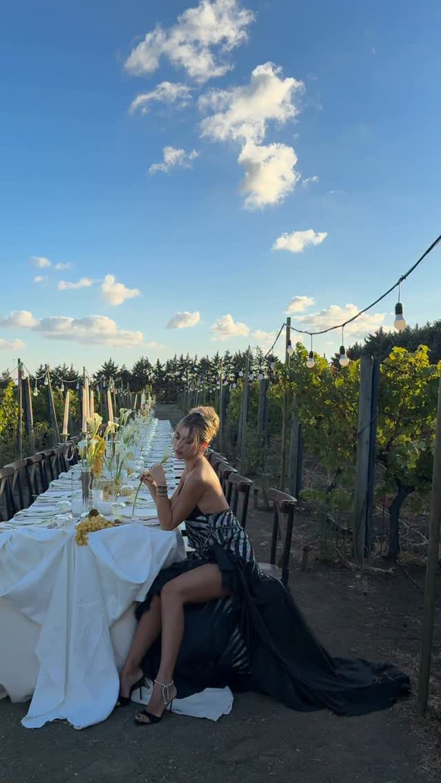 Instagram post by @gamze_ercel for Roberto Cavalli. Caption reads: Come with us to the vineyards 🍇 
Dress....