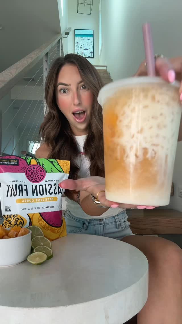 Instagram post by @laurentoppe for Pitaya Foods. Caption reads: ✨ Tropical vibes in a cup ✨⁣
⁣
When life gives you....