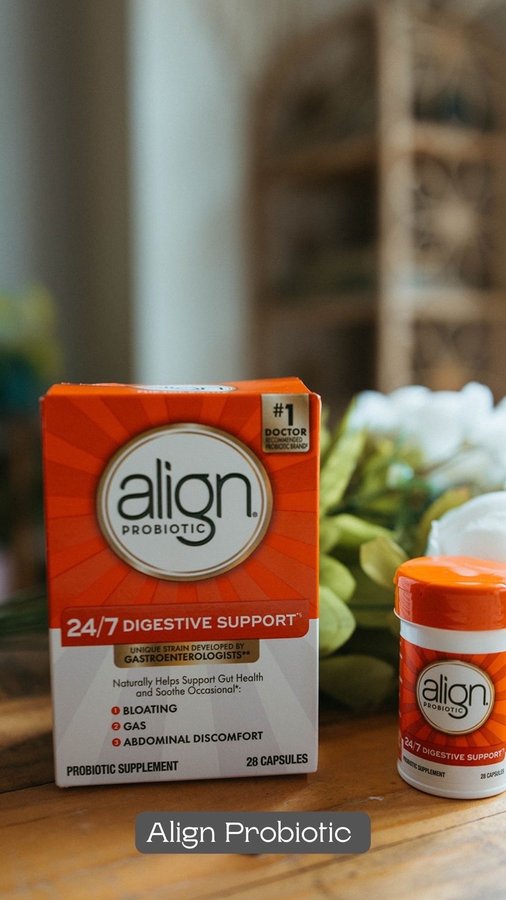Instagram post by @theblissfulmomma for Align Probiotics. Caption reads: #ad #Align_Probiotic_Parnter I am partnering with....