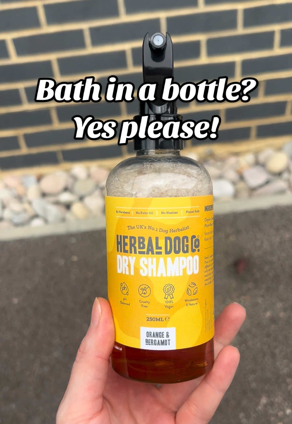 TikTok post by @jade.the.vet.nurs for Herbal Dog Co. Caption reads: @Herbal Dog Company Official Dry shampoo! Orange....