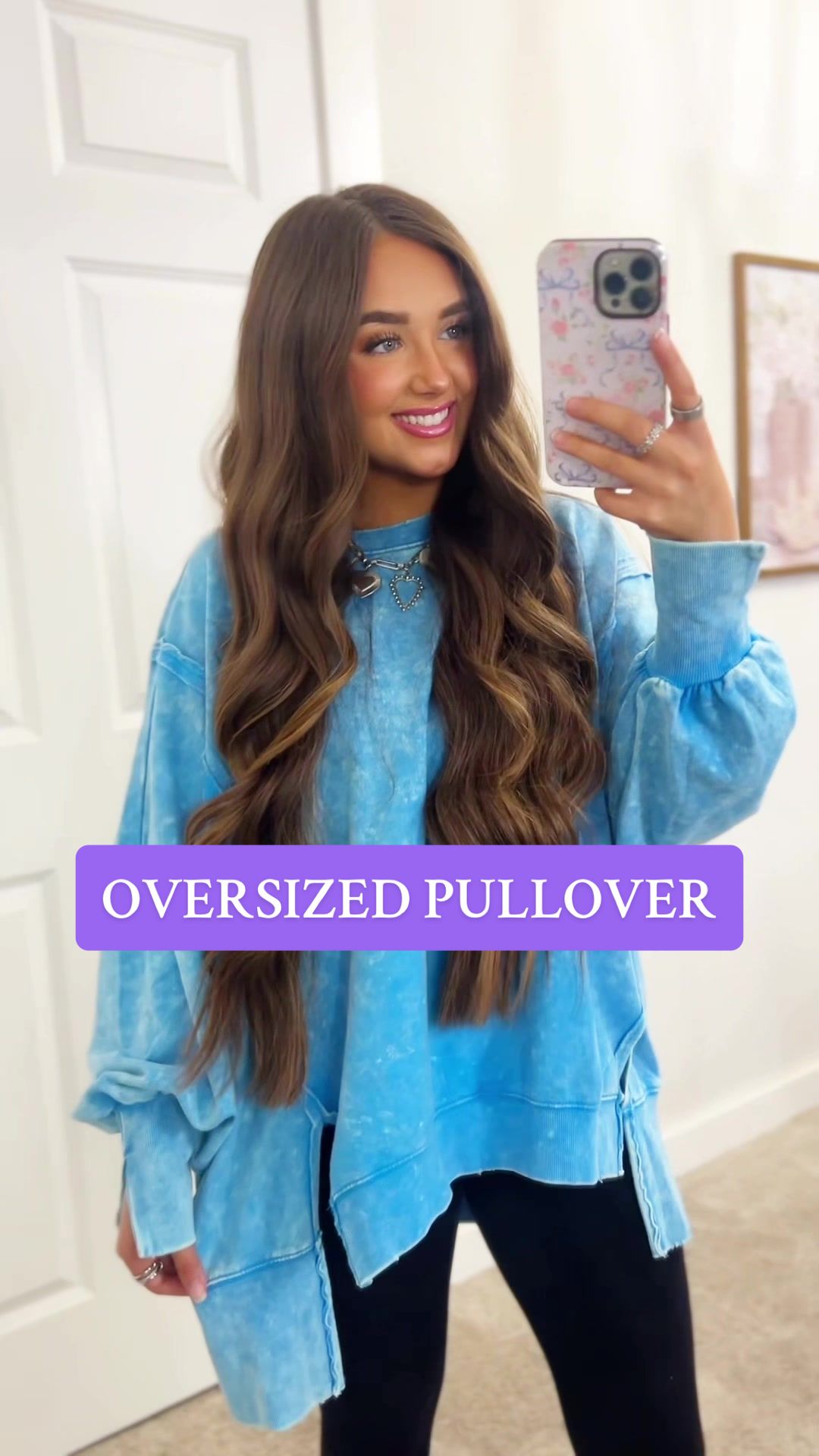 TikTok post by @meredithann333 for Madison and Mallory. Caption reads: The COMFIEST oversized top from @Madison and....