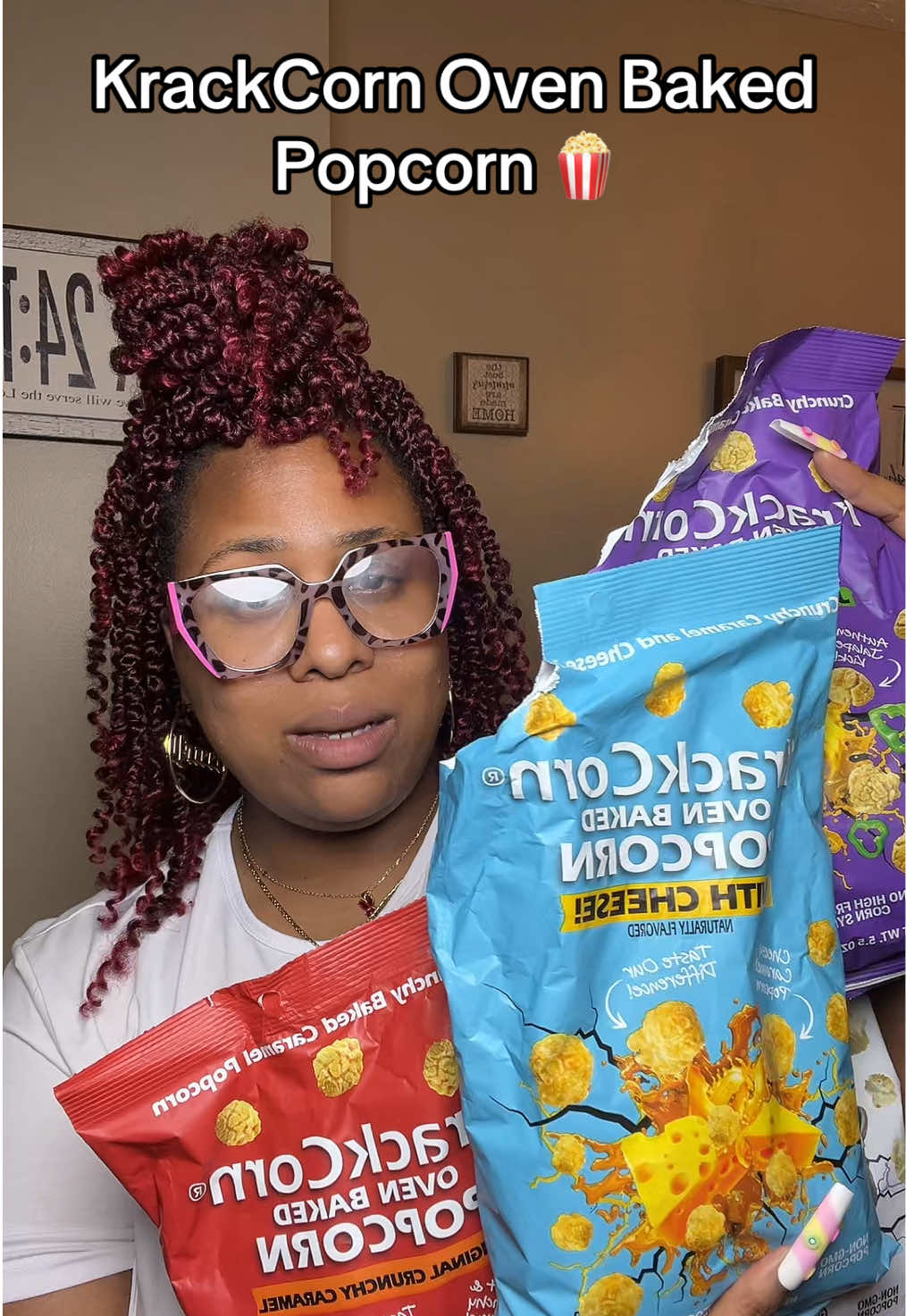 TikTok post by @queenofimethebrand for KrackCorn Popcorn. Caption reads: @KrackCorn Popcorn #krackcorn #krackcornpopcorn....