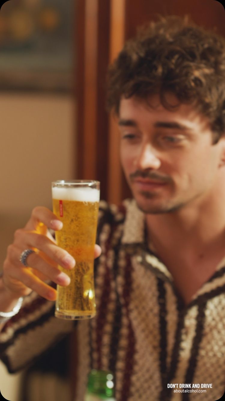 Instagram post by @charles_leclerc for Peroni Nastro Azzurro. Caption reads: Yes, Chef! 🍕 Join @Charles_Leclerc as he swaps....