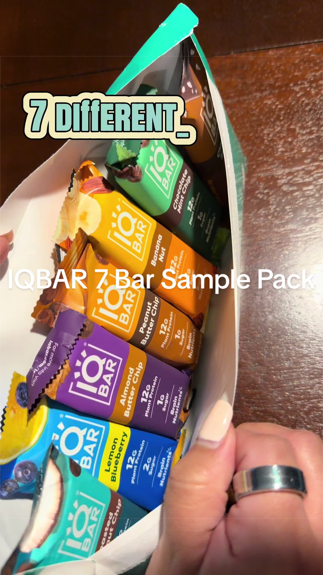 TikTok post by @j.3523 for IQBAR. Caption reads: Brain + body fuel in one snack 🧠💪 IQBARs are....