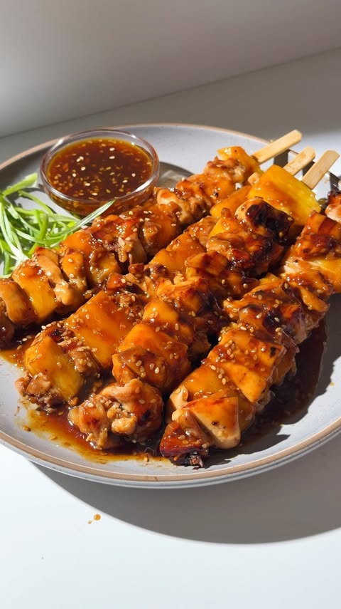 Instagram post by @mydarr for Kikkoman. Caption reads: [...] Pineapple Chicken Kabobs using @kikkomanusa....