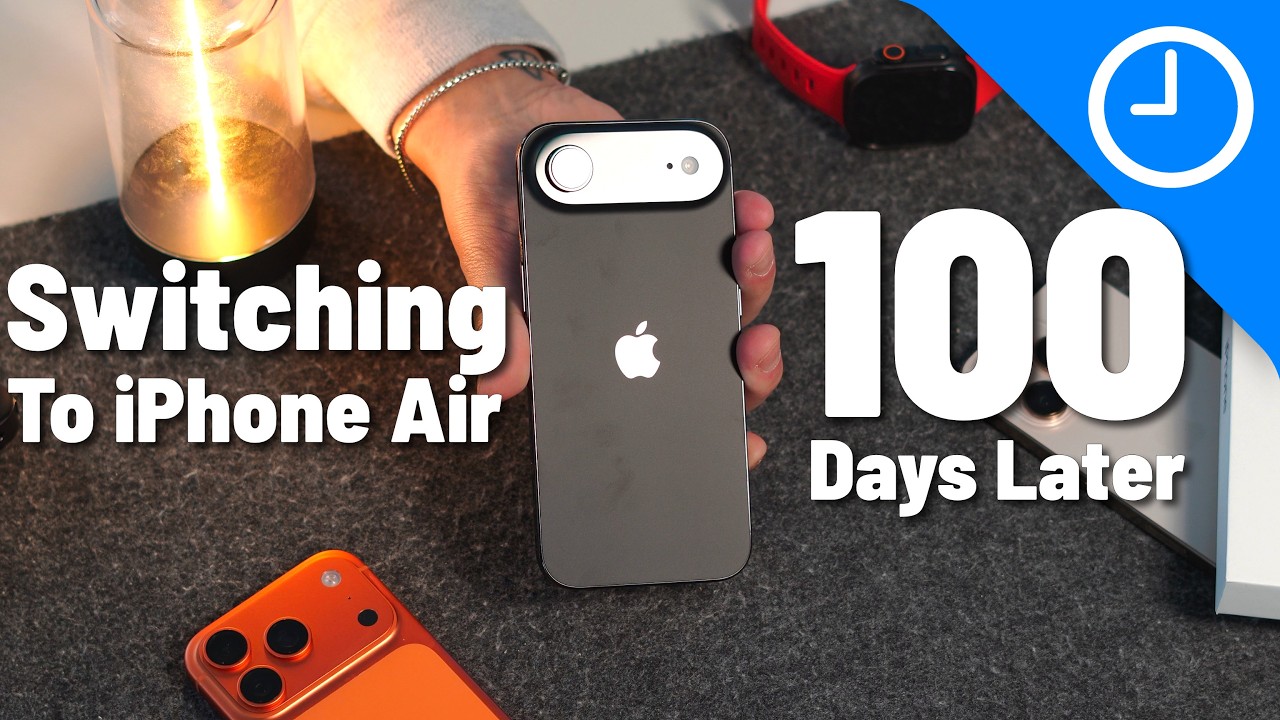 YouTube post by @9to5Mac for KUXIU. Caption reads: I Switched to iPhone Air — And I Don’t Want to Go....