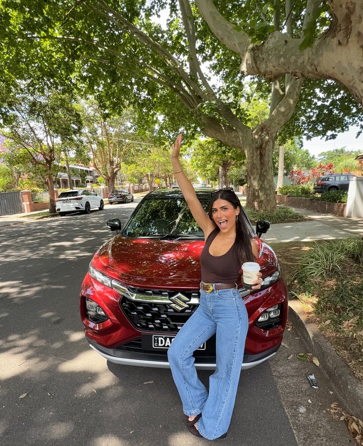 Instagram post by @claudiabonifazio for Suzuki Australia. Caption reads: [...] she’s new! #Suzuki #Fronx....