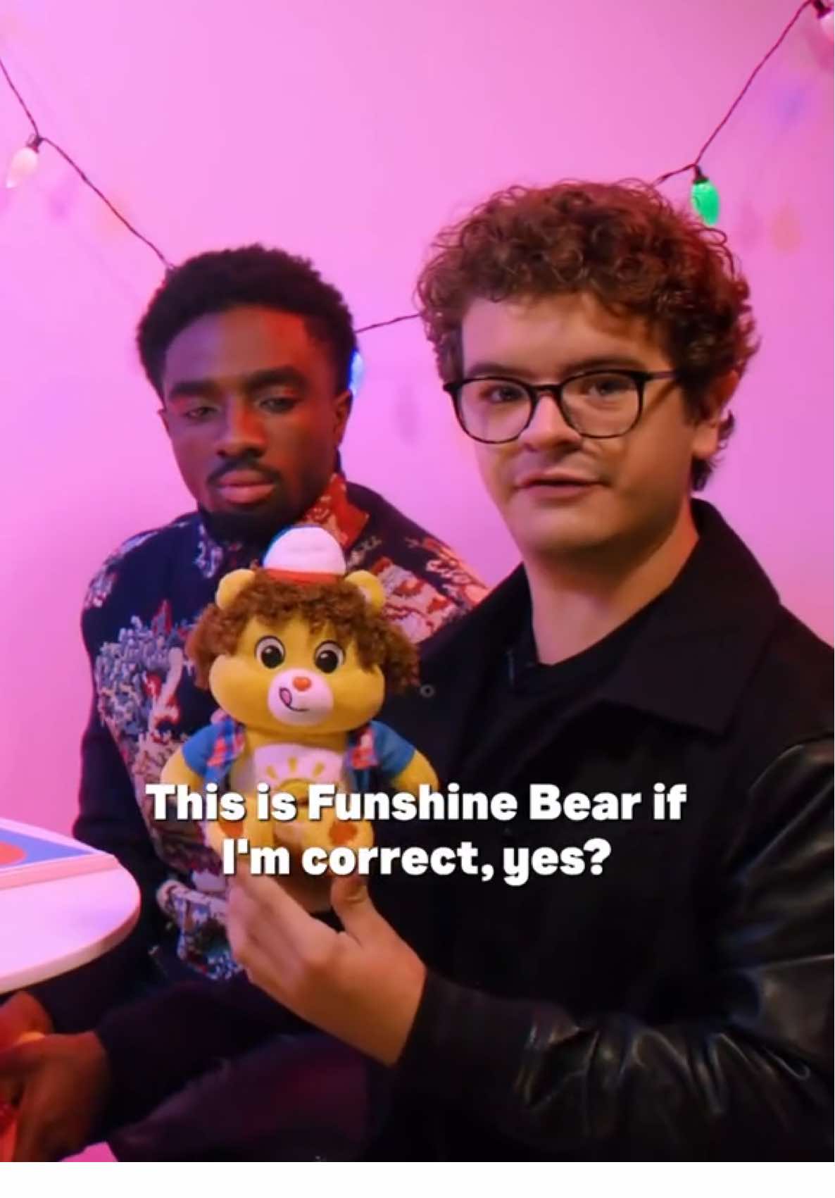 TikTok post by @carebearsofficial for Basic Fun!. Caption reads: 📻Do you copy?!📻 The cast of Stranger Things met....