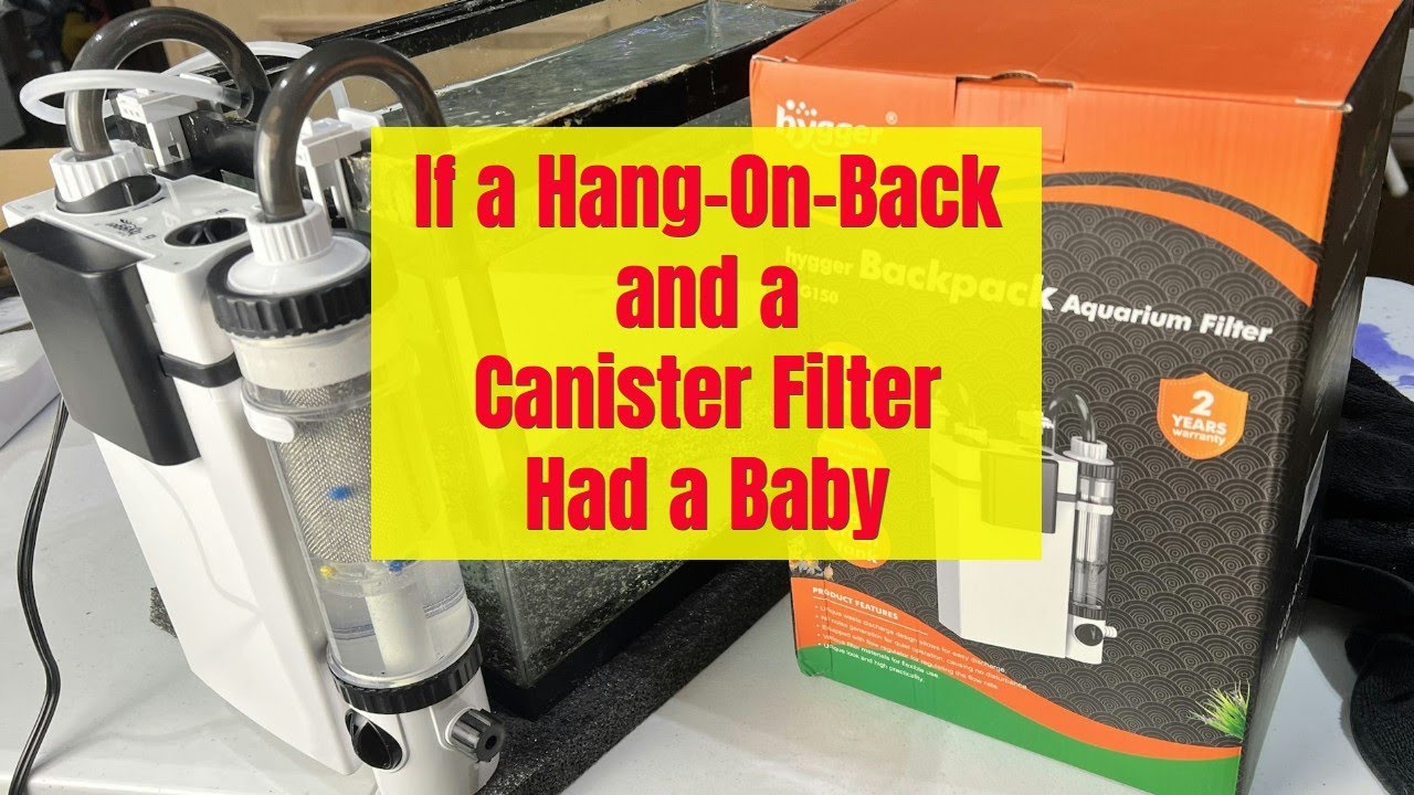 YouTube post by @BenOchart for Hygger Aquarium. Caption reads: Hang-On-Back Aquarium Filter from Outer Space [and....