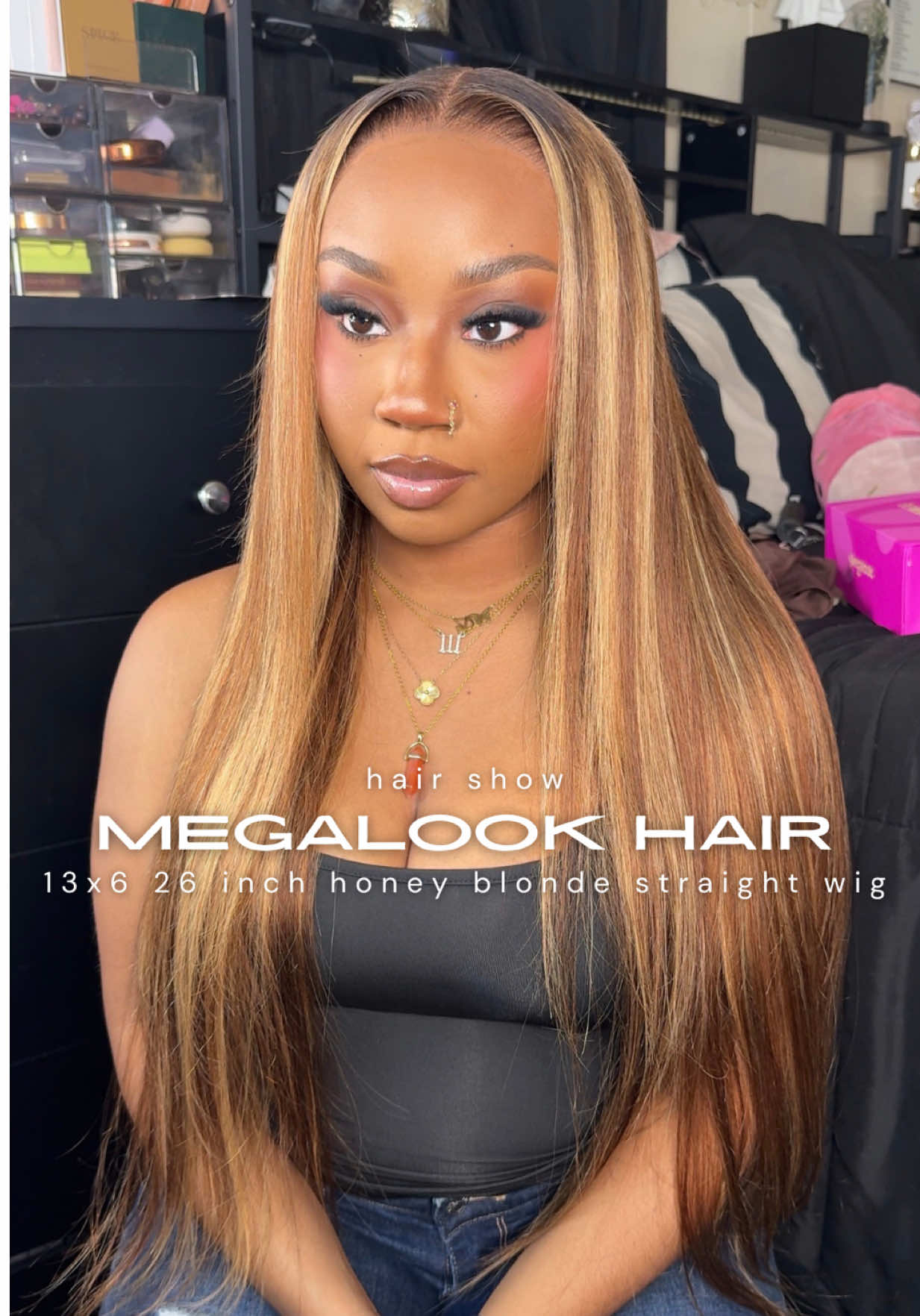TikTok post by @thaarealbabyd for Megalook. Caption reads: [...] blonde highlights??! 🤎 @Megalookwigs_Mia....