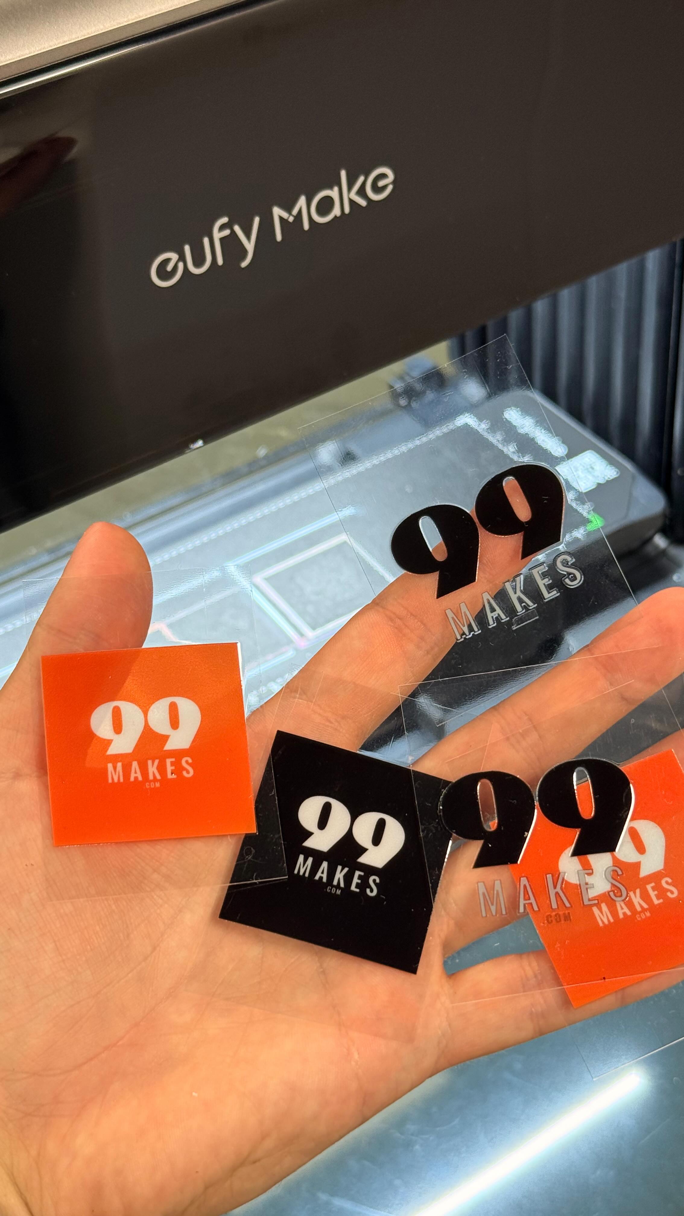 Instagram post by @davidkrammer for AnkerMake. Caption reads: UV Printing Stickers for your Business is SO EASY!....