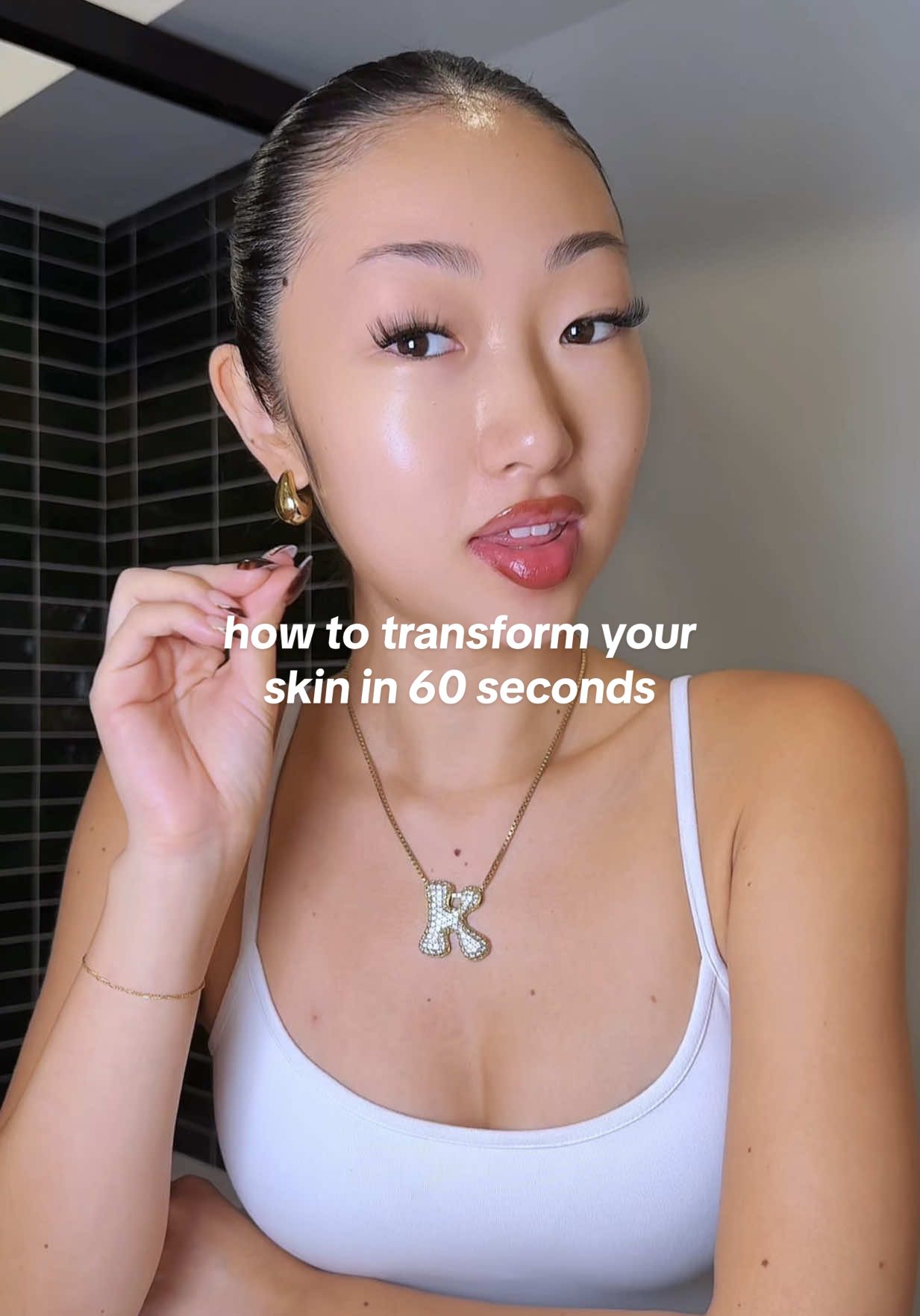 TikTok post by @itsbabykelz for Aveeno. Caption reads: my secret to feeling stronger in my skin 🫢 when i....